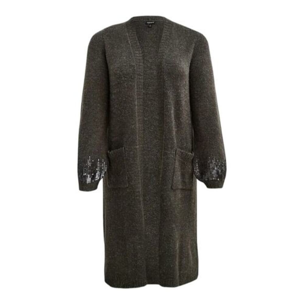 Torrid Long Sleeve Drop Shoulder Sequin Cardigan Sweater Duster Gray size 0 2X